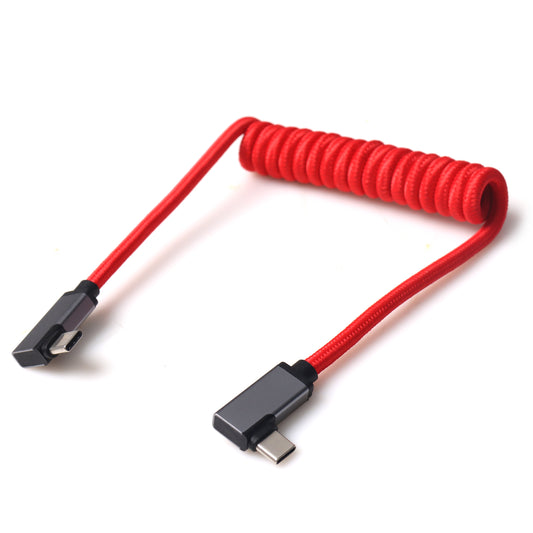 LANO Coiled Nylon Data Cable C to Type C Angle Male for Device Fast Charge Cord Type-C PD Charger Wire