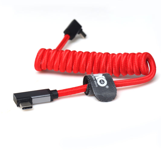 LANO Coiled Nylon Data Cable C to Type C Angle Male for Device Fast Charge Cord Type-C PD Charger Wire