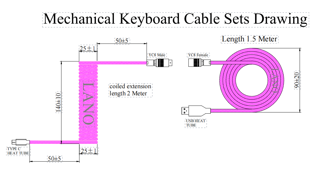 LANO Paracord Mechanical Keyboard Cable USB with YC8 Aviator