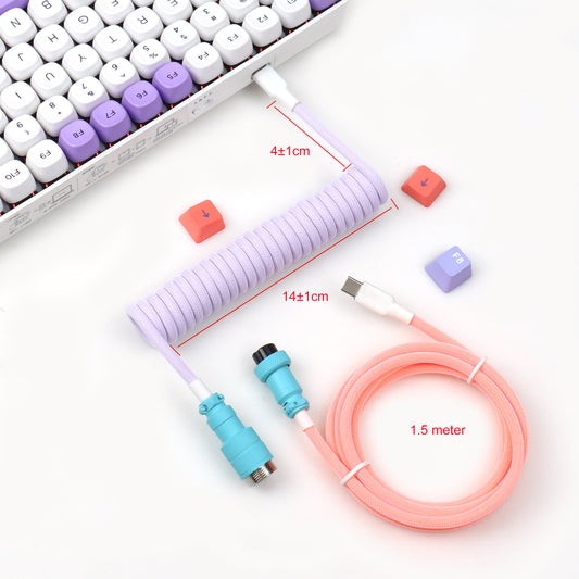 LANO Double Sleeves PET Colorful Finish GX16 Aviator Cable Type C to C Coiled Mechanica Keyboard Cable