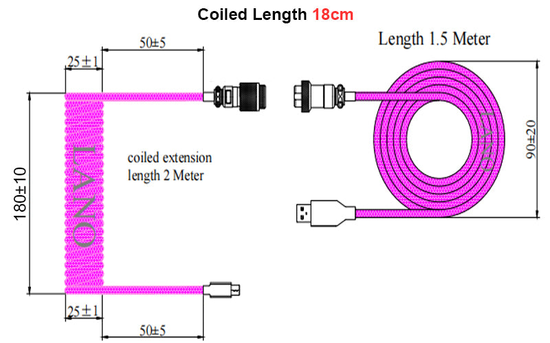 LANO Custom Mechanical Keyboard Coiled Cable