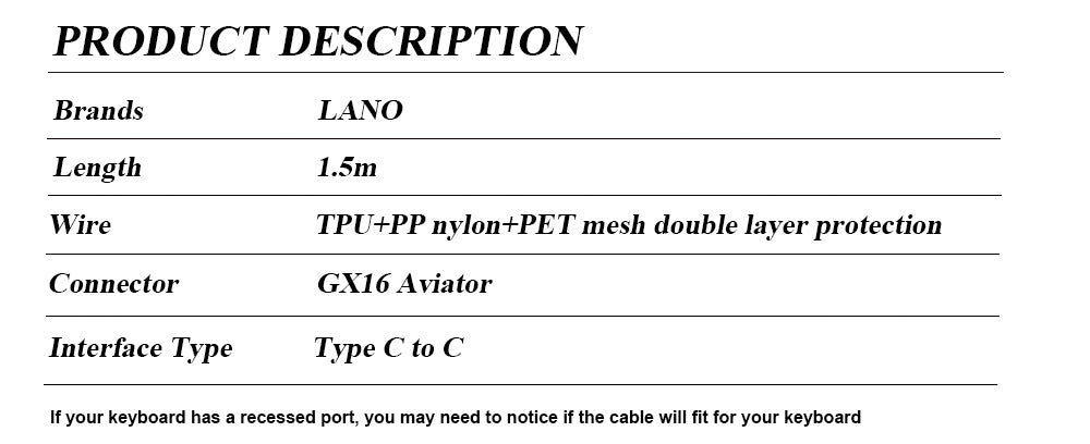 GX16 Keyboard Cable Type-C to USB 1.5M Keyboard Data Wire 2CL13