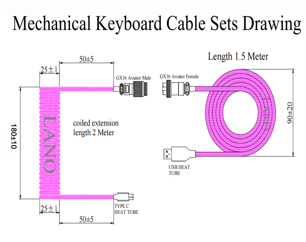 Coiled Cable for Keyboard Aviation Connector Desktop Computer Accessory DL7