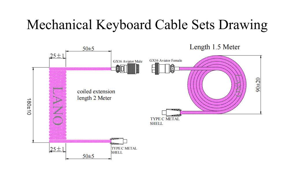 Type-C to Type-C End Coiled Pro Keyboard Cable with GX16 2CL2