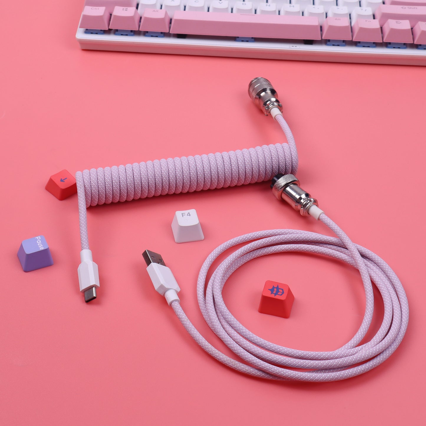 New Arrival Coiled Cable Mechanical Keyboard Purple Type C Wire M5