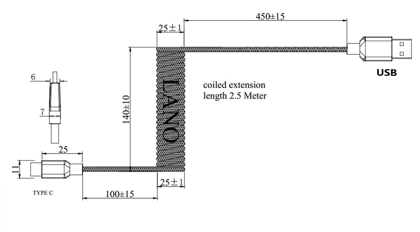Spiral Cable for Keyboard Type-C to USB Plug-in Cable Aviator S6