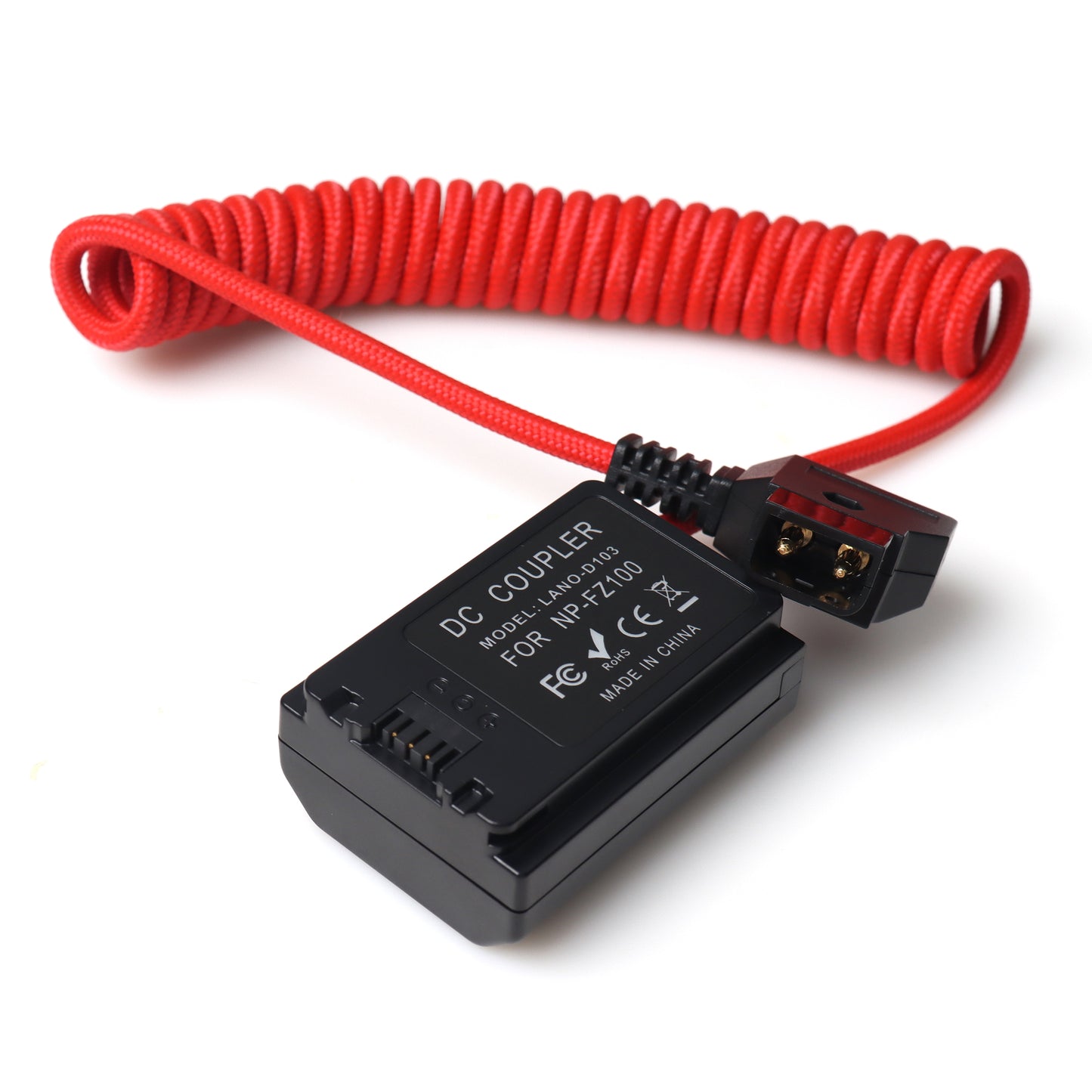 Coiled Nylon Cable for NP-FZ100 or SONY NP-F550 D-Tap Male to DC Coupler Dummy Battery