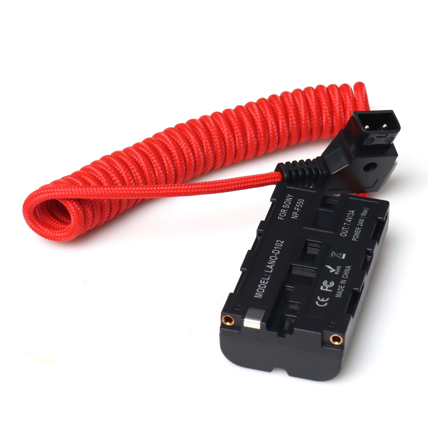 Coiled Nylon Cable for NP-FZ100 or SONY NP-F550 D-Tap Male to DC Coupler Dummy Battery