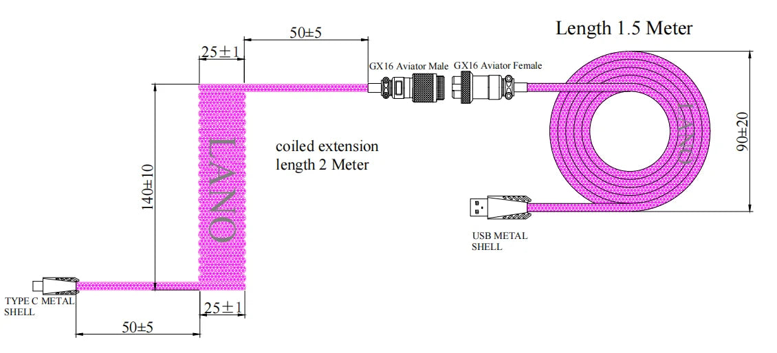 Keyboard Custom Cable Type-C to USB Plug-in Wire With GX16 Aviator Q3