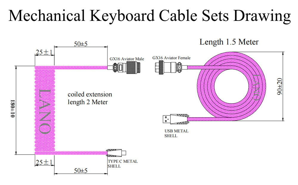 USB C Keyboard Wire Coiled Cable Type C Desktop Computer Aviation DL19