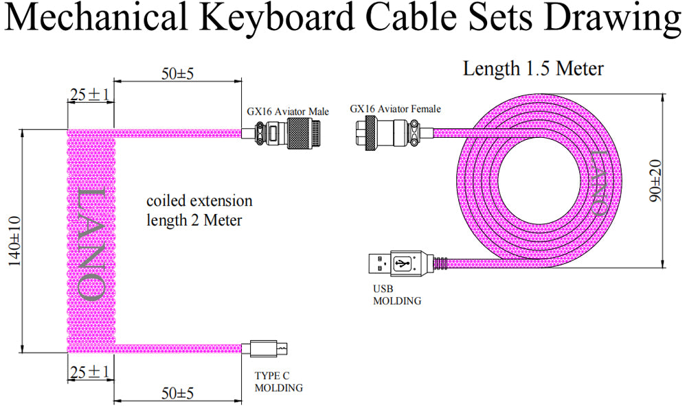 Keyboard Type C Coiled Cable for Desktop Computer GX16 Connector