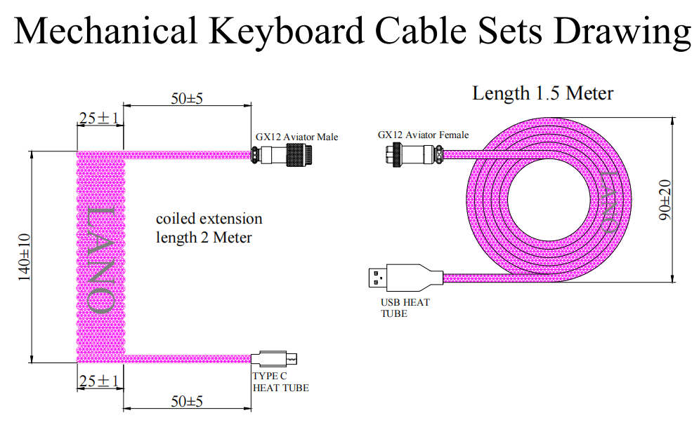 USB C Cable Mechanical Keyboard Aviation Connector Cable N1012